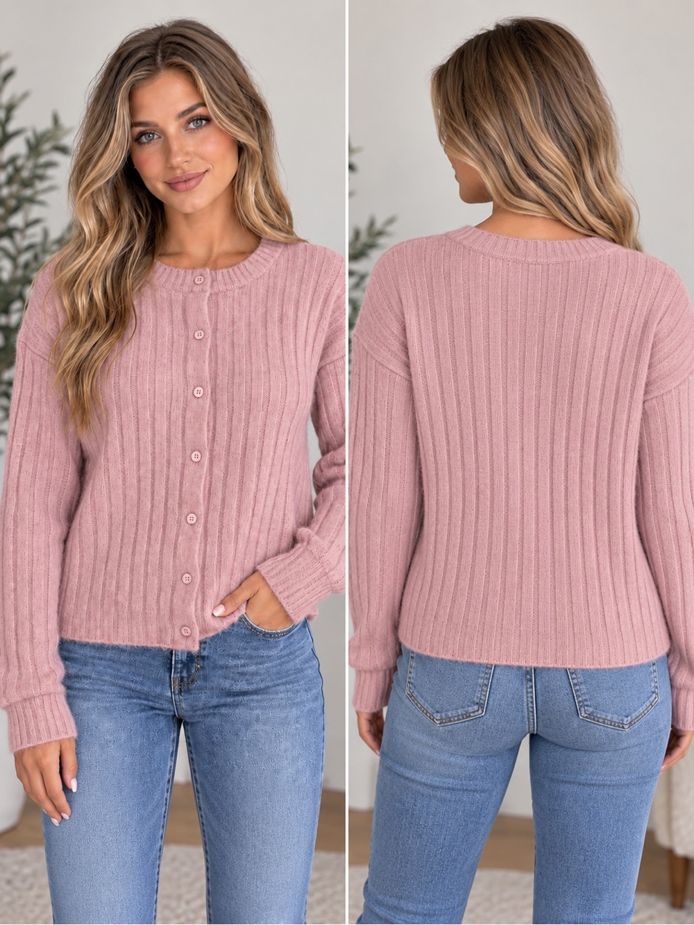 wild fable Blush Pink Ribbed Button Cardigan
